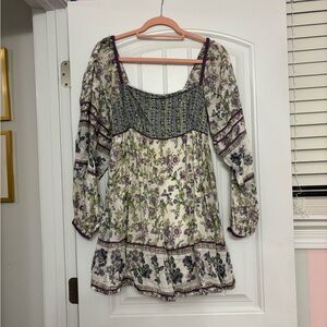 Floral Bohemian Dress with Purple Accents